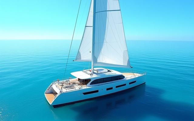 Yacht de luxe avec voiles blanches sur mer bleue cristalline